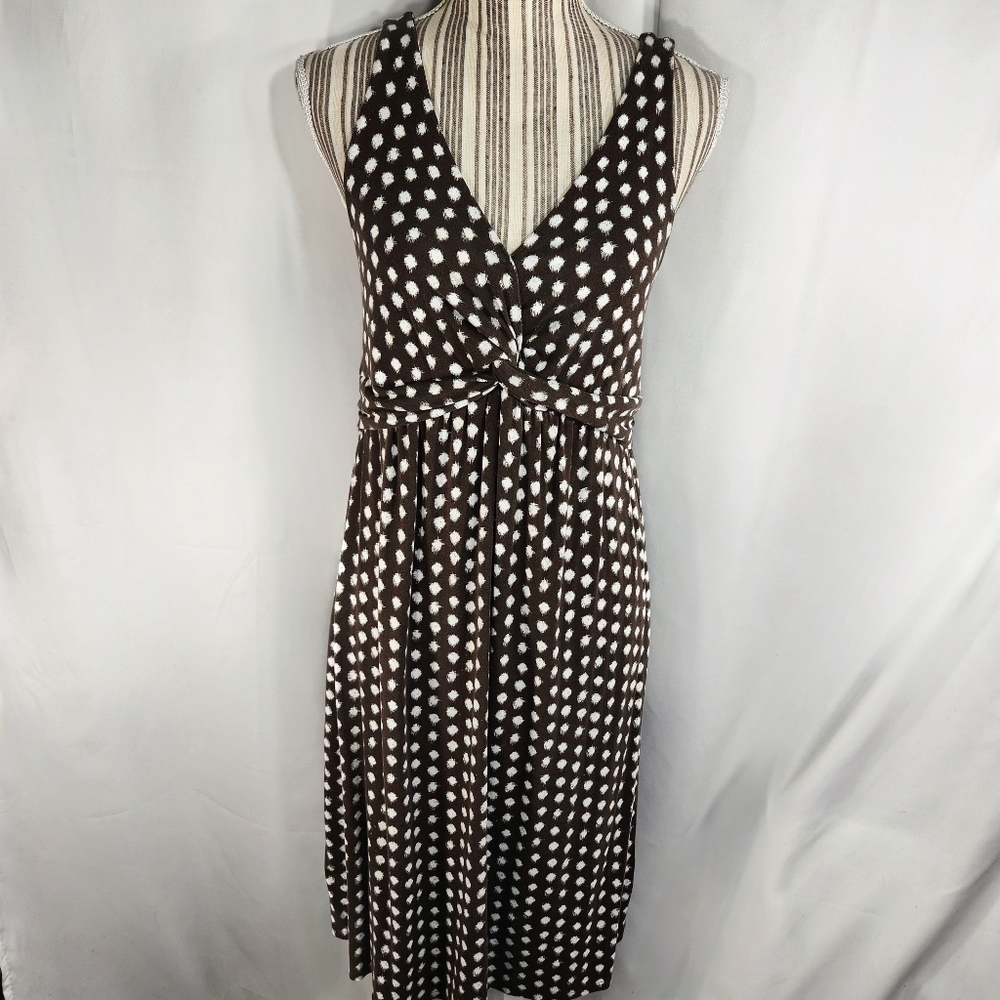 Merona Brown White Erose Edge Dots Wrap/Knotted Chest Sleeveless Dress Medium